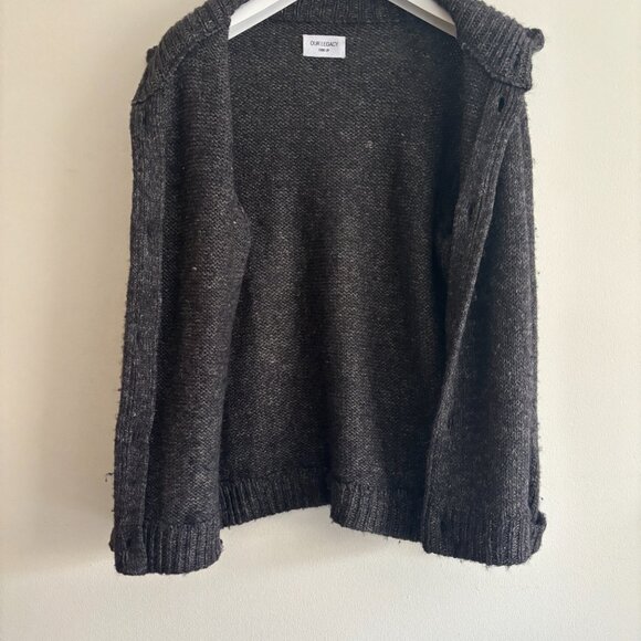 Our Legacy Grey High Neck Alpaca Linen Wool Chunky Knit Cardigan 40 M- L - Picture 9 of 13